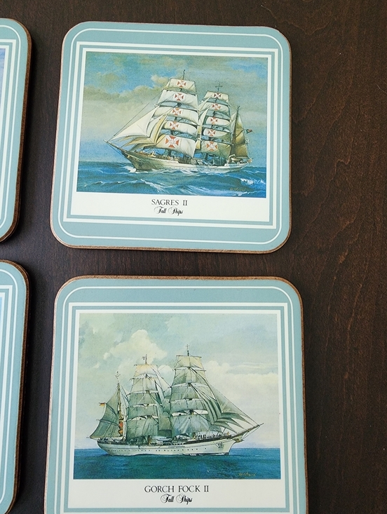 Vintage Set of 6 Pimpernel Eagl “Tall Ships” Coasters Cork back England In Box - Picture 10 of 10